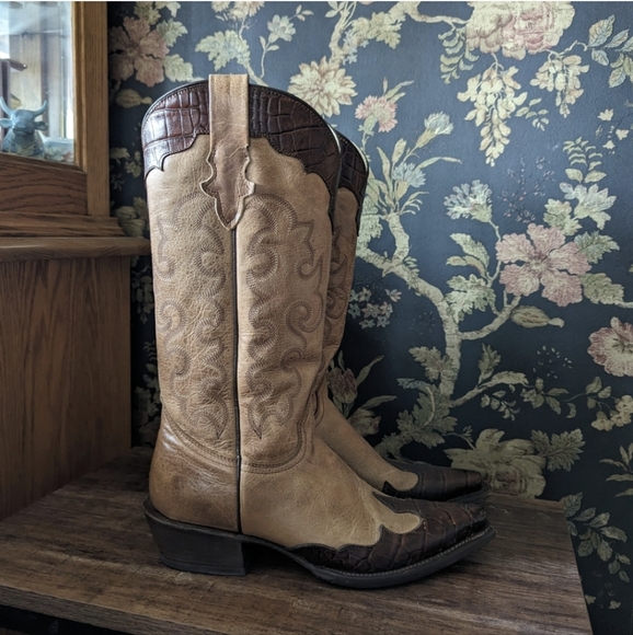 Roper Women's Faux Sea Turtle Wingtip Western Boots Snip Toe Brown Size 7 - Picture 4 of 9